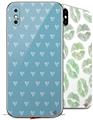 2 Decal style Skin Wraps set for Apple iPhone X and XS Hearts Blue On White