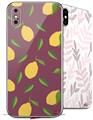 2 Decal style Skin Wraps set for Apple iPhone X and XS Lemon Leaves Burgandy