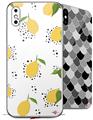 2 Decal style Skin Wraps set for Apple iPhone X and XS Lemon Black and White