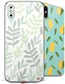 2 Decal style Skin Wraps set for Apple iPhone X and XS Watercolor Leaves White