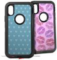 2x Decal style Skin Wrap Set compatible with Otterbox Defender iPhone X and Xs Case - Hearts Blue On White (CASE NOT INCLUDED)