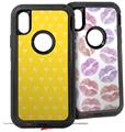 2x Decal style Skin Wrap Set compatible with Otterbox Defender iPhone X and Xs Case - Hearts Yellow On White (CASE NOT INCLUDED)