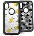 2x Decal style Skin Wrap Set compatible with Otterbox Defender iPhone X and Xs Case - Lemon Black and White (CASE NOT INCLUDED)
